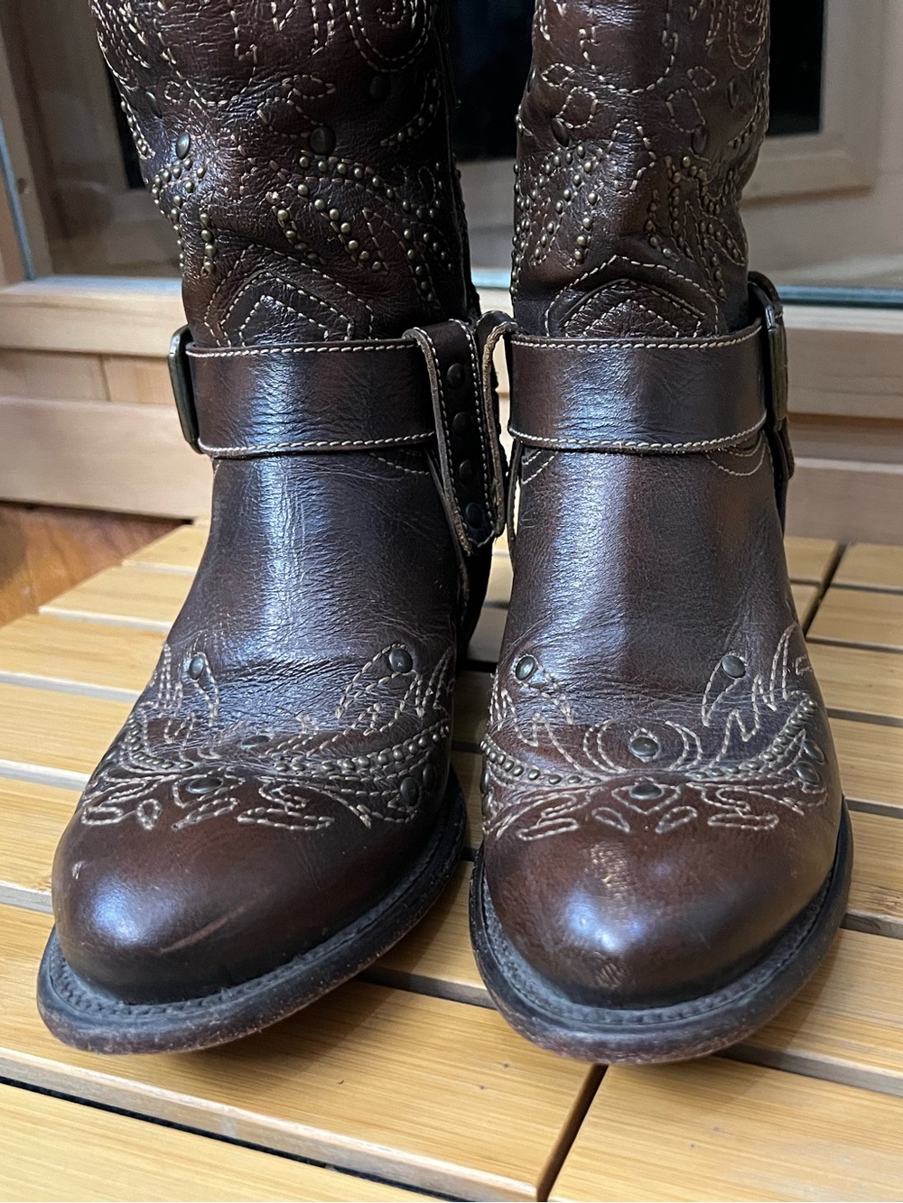 Black Star Andromeda Brown Embroidered studded Tall Western Boots size 9 - Picture 6 of 15